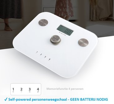 Beepower personenweegschaal | self powered | Geen batterij nodig | Met lichaamsanalyse functie | zwart