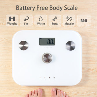 Beepower personenweegschaal | self powered | Geen batterij nodig | Met lichaamsanalyse functie | zwart