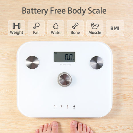 Beepower personenweegschaal | self powered | Geen batterij nodig | Met lichaamsanalyse functie | zwart