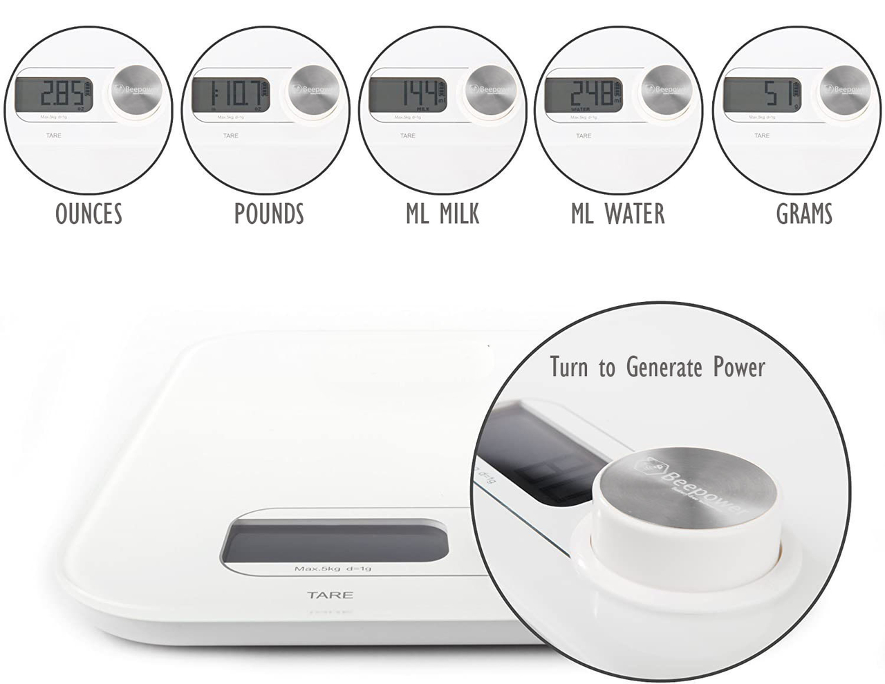 bende Huis tint Beepower Digitale keukenweegschaal | GEEN batterij nodig | Multifunctionele  weegschaal voor voedsel, Draagbaar | Zeer geschikt voor maaltijdbereiding -  Beemigo.com