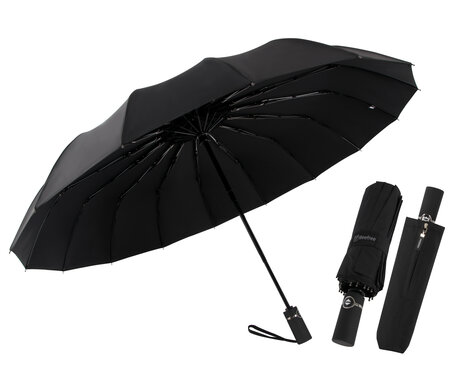 Beefree Automatische MONSTER Stormparaplu met 16 panelen Ø 104 cm - Zwart